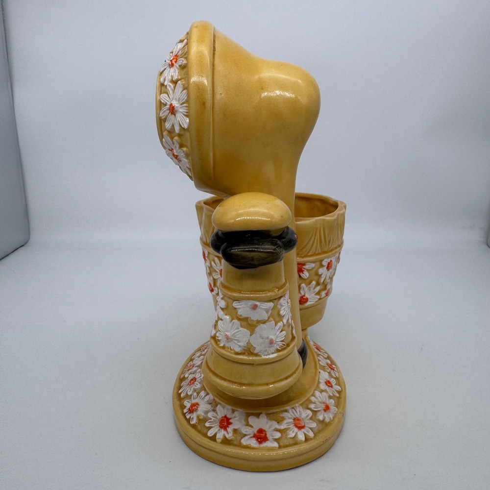 Vintage‎ RELPO Ceramic Telephone Planter Yellow Daisy Floral Japan Retro Decor - Picture 2 of 10